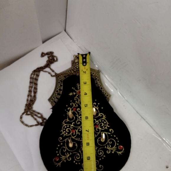 Vintage 1930's Handbag Velvet Evening Christmas Tree Rhinestones Chain Crossbody - Picture 5 of 6